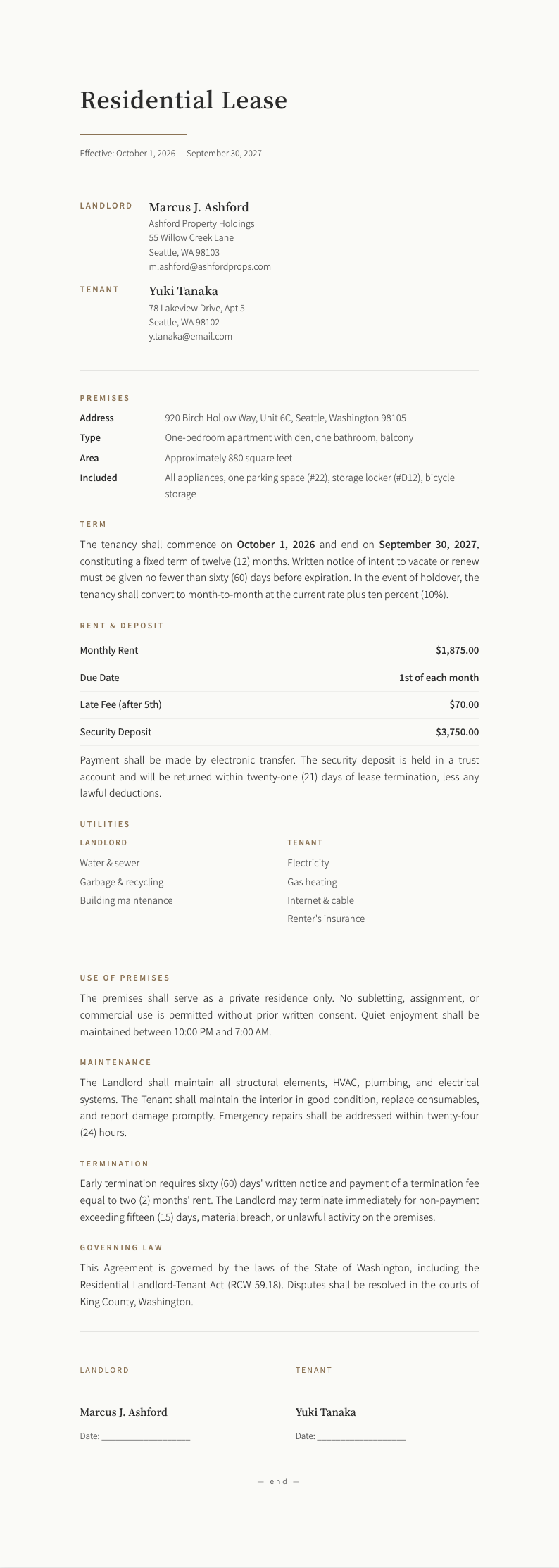 Japandi minimalist rental agreement